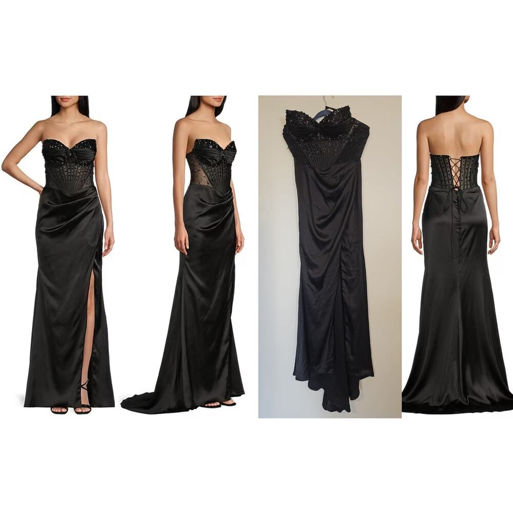 GB Strapless Sweetheart Beaded Rhinestone Corset Long Dress Size 7 - Picture 1 of 8